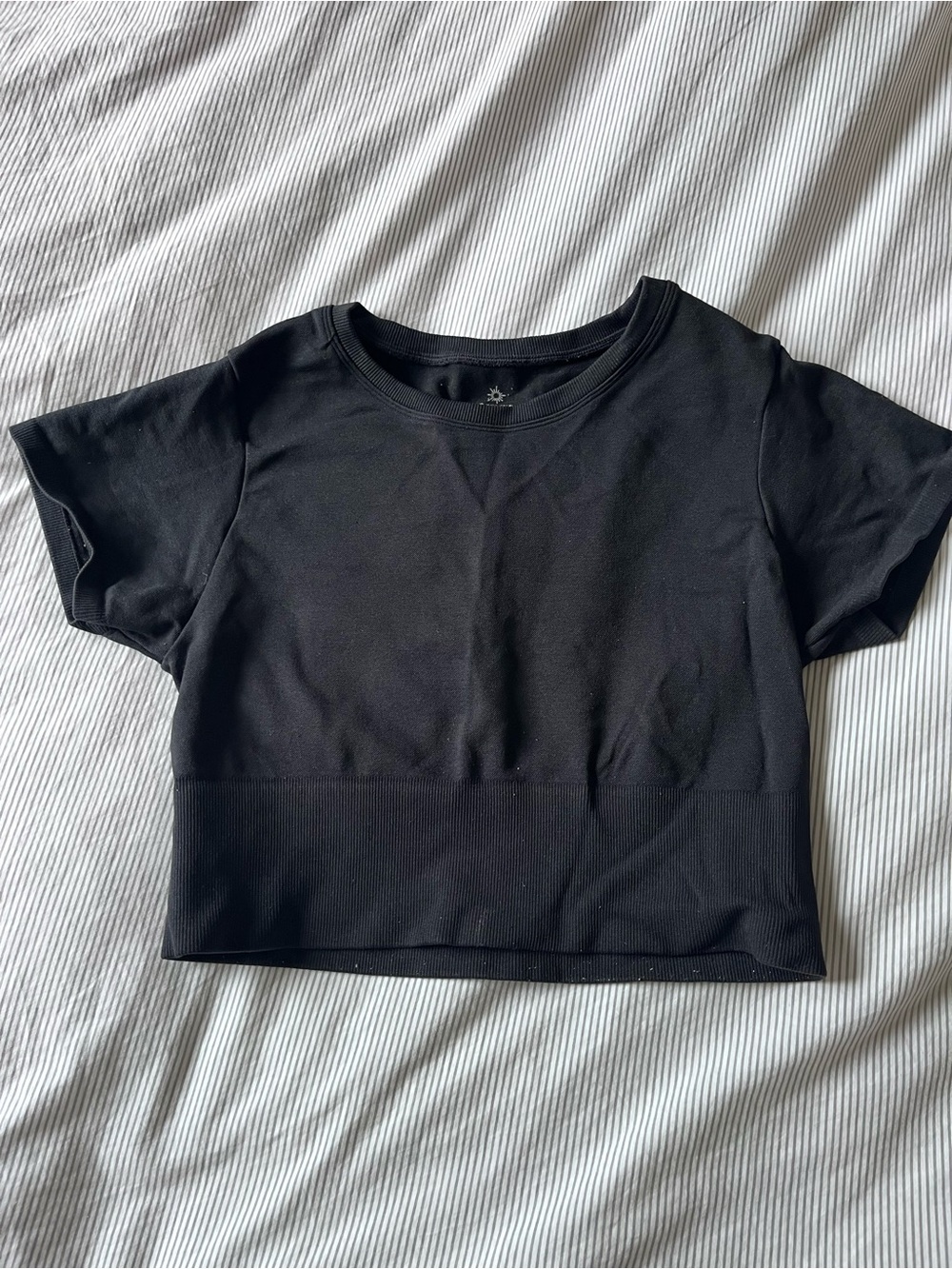 aerie Black Cropped Short Sleeve Tee
